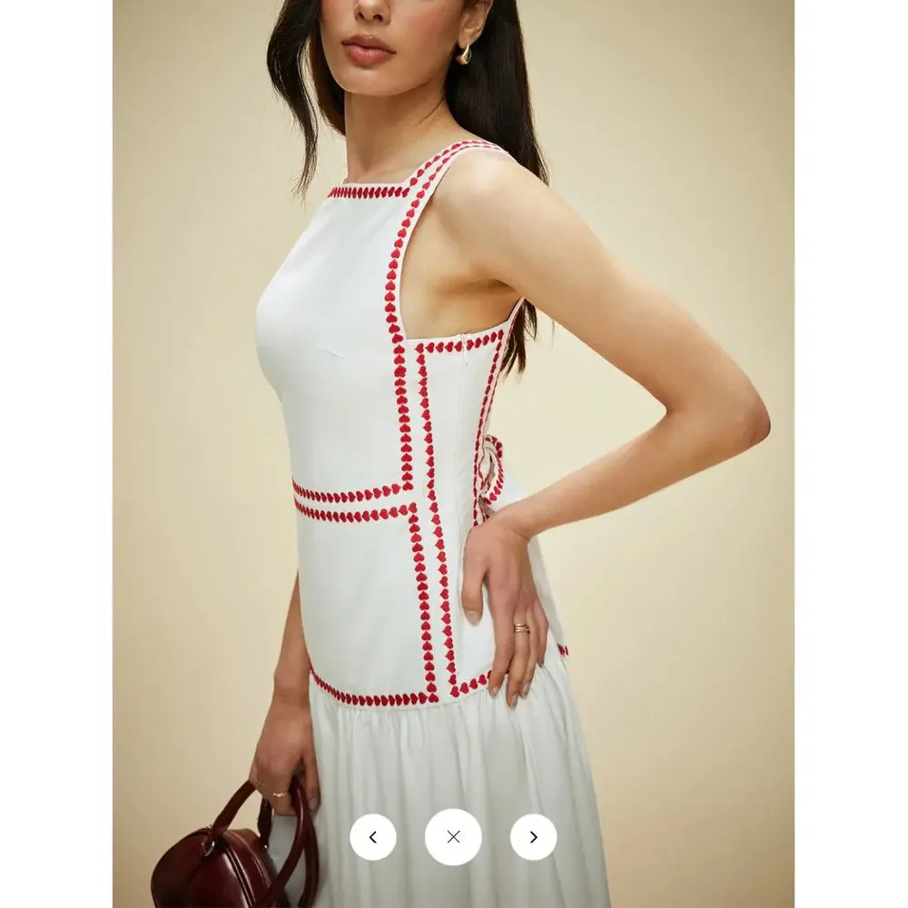 Commense White Maxi Dress with Red Trim - Picture 4 of 6